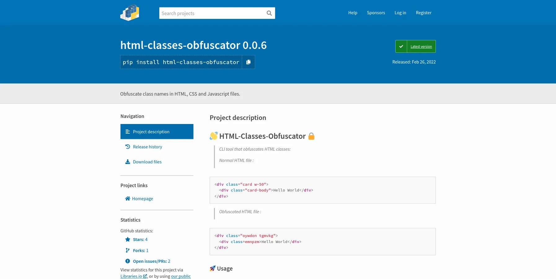 Image du projet Html Classes Obfuscator